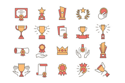 Trophy icons. Award winner golden cups and prize. Premium quality cert