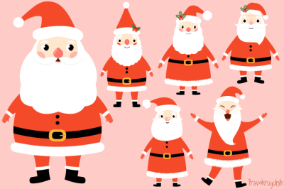 Kawaii Santa Claus clipart set, Cute Santa clip art, Funny Santas, Christmas clipart, Winter clip art
