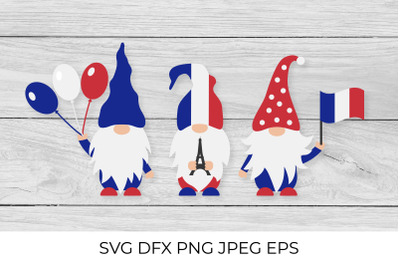 Bastille Day gnomes with flag of France. French patriotic gnomes.