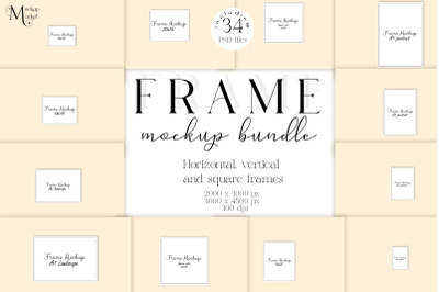 Frame mockup bundle. Square, vertical and horizontal frame mockup. PSD