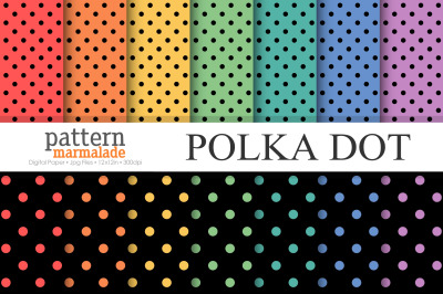 Polka Dot Rainbow Color And Black Digital Paper - S1215