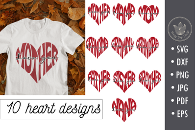 Love you heart bundle for family, svg cut files