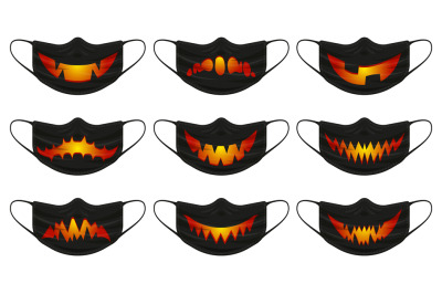 Halloween pumpkin mask. Face protection masks with halloween spooky pu