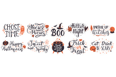 Halloween lettering quotes. Handwritten halloween phrases, put a spell