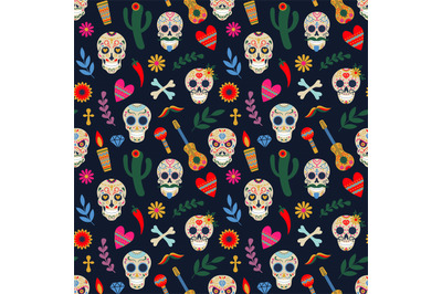 Dia de los muertos pattern. Day of the dead mexican floral sugar human