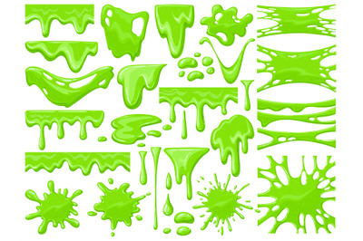 Cartoon slime dripping. Green sticky alien slime blobs, spooky hallowe