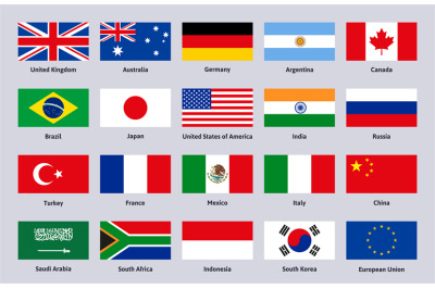 Group of Twenty flags. Major advanced and emerging world countries, Ch