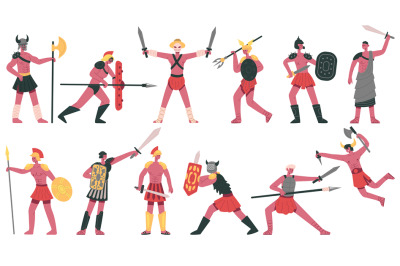 Roman gladiator characters. Ancient roman warlike gladiators, martial