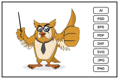 Owl teacher cartoon character design illustration