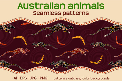 10 color Australian seamless patterns with animals