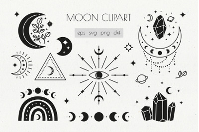 Boho moon clipart.