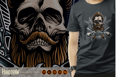 Barber Shop Skull Man Mustache