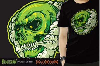 Green Head Skull Smoking Vape Cloud