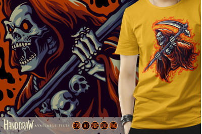 Grim Reaper Skull Cartoon Illustration