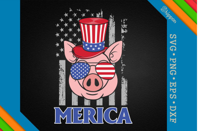 Merica Patriotic Pig 4th of July