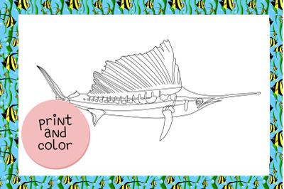 Coloring page Fish underwater world JPEG