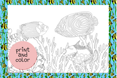 Coloring page Fish underwater world JPEG