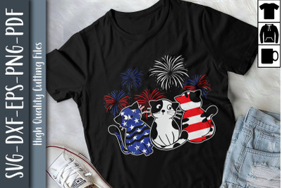 Patriotic America July 4th Cats