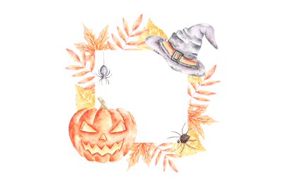 Halloween watercolor frame. Halloween invitation card. Halloween party