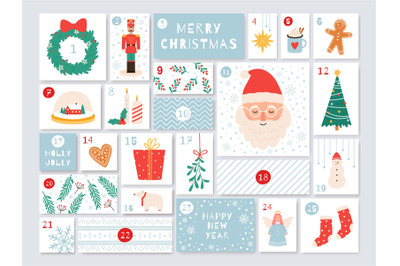 Christmas advent calendar. December days countdown with presents. Holi