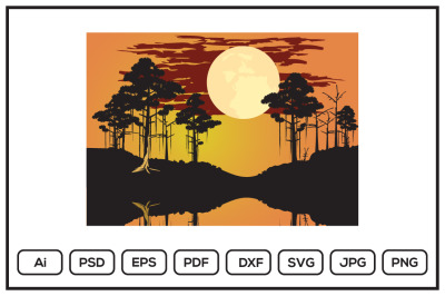 Bayou swamp theme landscape design illustration
