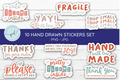 10 Hand Drawn Stickers Set