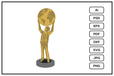 Construction Trophy worker holding globe design illustration