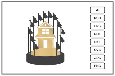 House and flags trophy design illustration