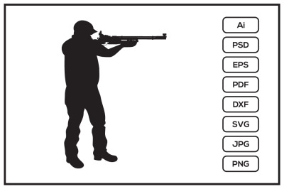 Silhouette of shooter standing Position design illustration