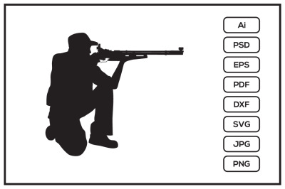 Silhouette of air rifle shooter kneeling Position design illustration