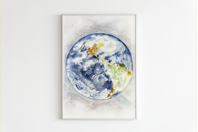 Watercolor Earth Print and Clip Art