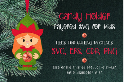 Elf Girl Christmas Ornament Candy Holder Template SVG