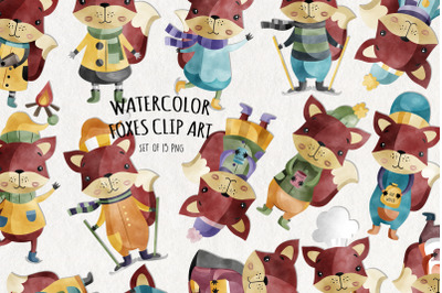 Watercolor Fox Clipart | Set of 15