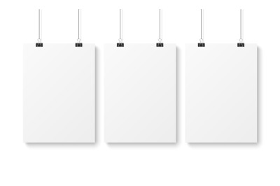 Blank poster template White advertising hanging vertical paper pages.