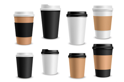 Coffee cups paper. Takeaway realistic cups white&2C; black and brown cont