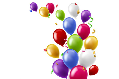 Color balloons background. Colorful flying confetti birthday party dec