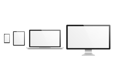 Computer realistic mockup. Smartphone and tablet&2C; laptop and tv&2C; devic