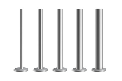 Steel poles. Metal pillars for urban advertising banners, streetlight