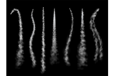 Trail smoke. White aviation airplane tracks&2C; light plane or rocket clo