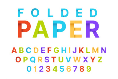 Paper folding alphabet. Origami style color english language font, cra