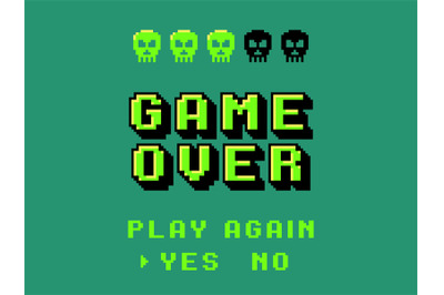 Game over screen. Pixel 8 bit final screensaver, primitive graphics st