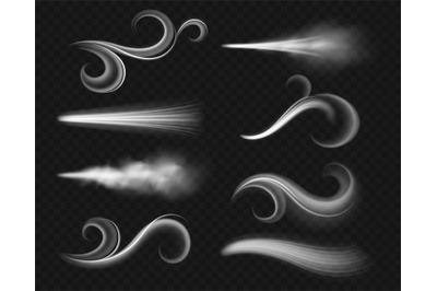 Wind air streams. Realistic storm waves, abstract dry smoke flow, visi