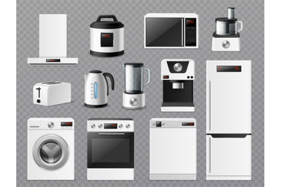 White kitchen goods. Realistic electronic household equipment, 3d cons