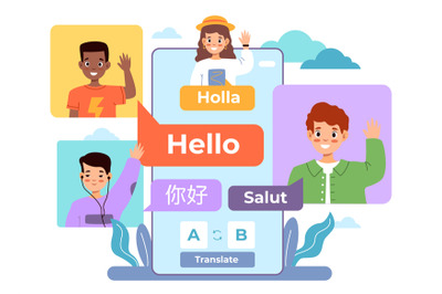 Multi language translator. Smartphone chat app, international multilin