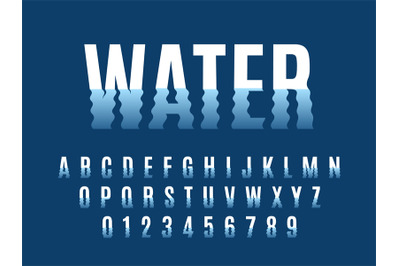 Waves font. Ripple water reflexes english alphabet, wavelike letters a