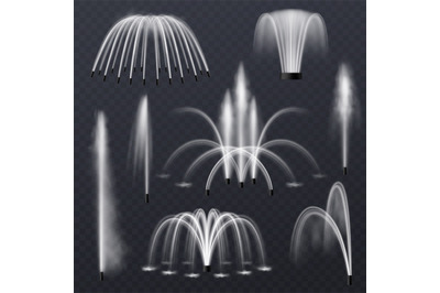 Fountain water. Realistic jets and splashes combination collection, pa