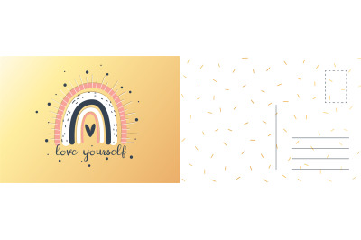 Love yourself card. Happy birthday party invitation. Holidays postcard