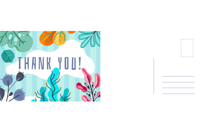 Thank you greeting card. Abstract background with colorful leaves of f