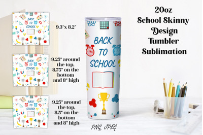 20oz School Skinny Design Tumbler Sublimation PNG and JPEG files. 20 o