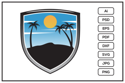 Beach shield logo design illustration